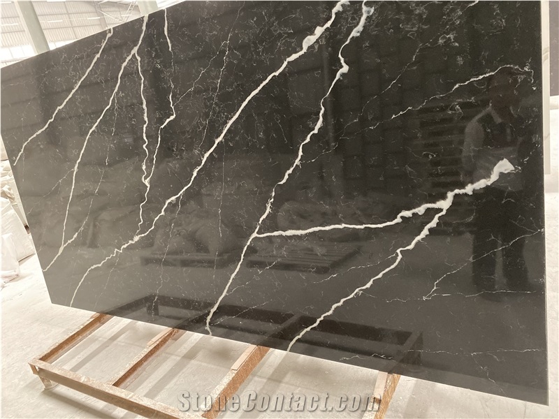 China Factory New Matched Black Quartz Slab