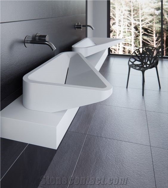 Custom White Corian Bathroom Vanity Top Basin
