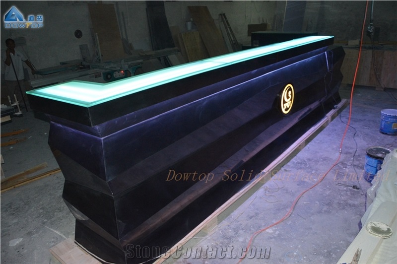 Diamond Shape Black Marble Led Wine Bar Counter