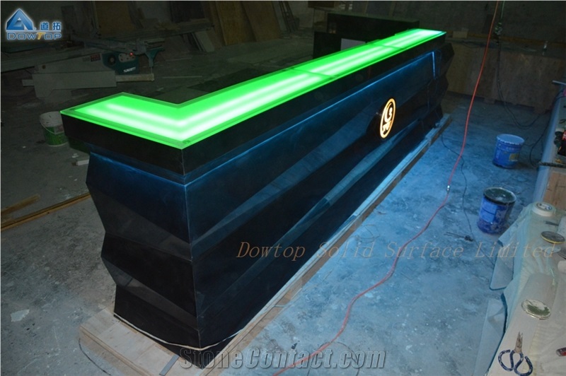 Diamond Shape Black Marble Led Wine Bar Counter