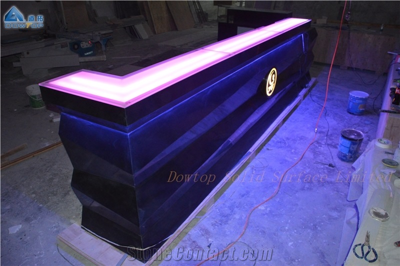 Diamond Shape Black Marble Led Wine Bar Counter