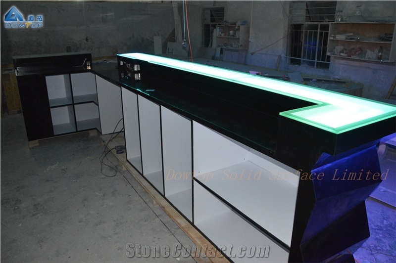 Diamond Shape Black Marble Led Wine Bar Counter