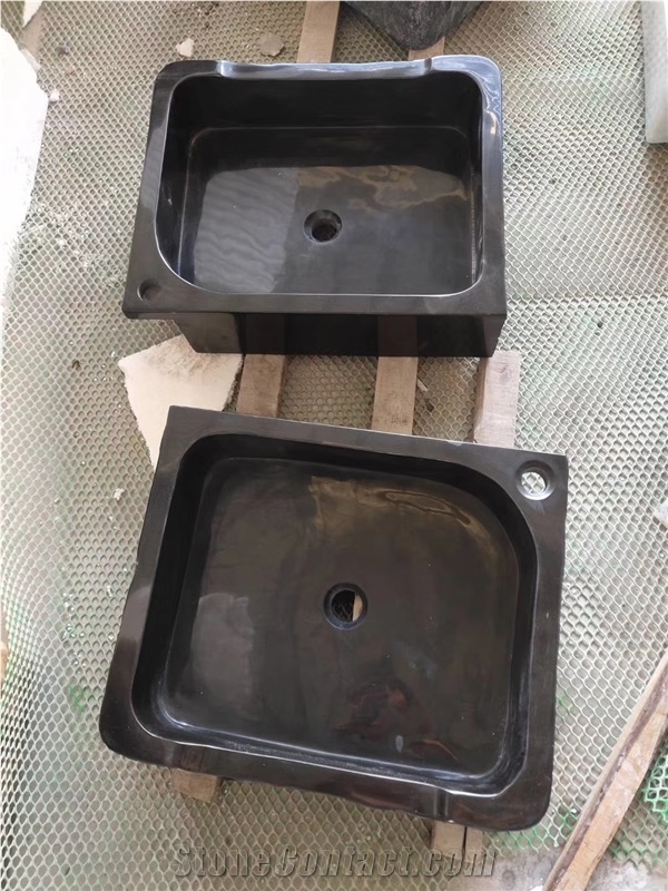 Black Marquina Sink and Marble Basin Oval Design