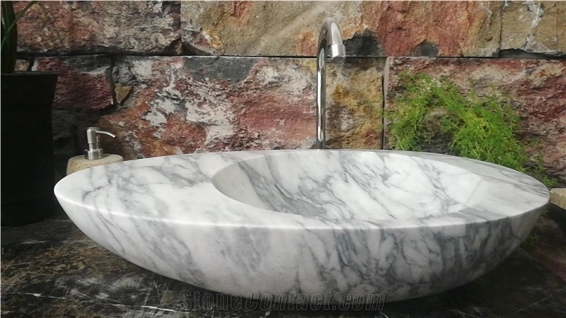 China Carrara White Stone Cheap Bathroom Sink