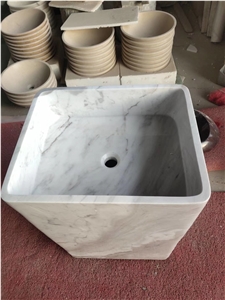 Marble Volakas Pedestal Basin for Bathroom