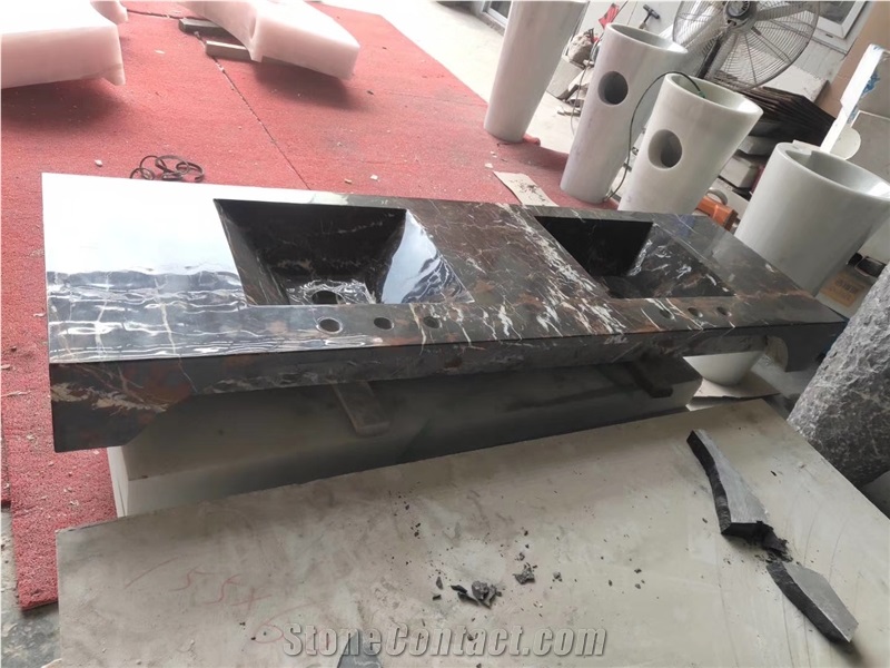 Modern Double Square Shape Marble Basin