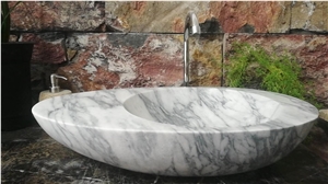New Italian White Bathroom Marble Handmade Basin