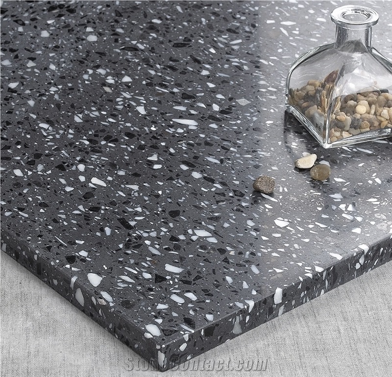 White And Blue Cement Terrazzo Stone Flooring