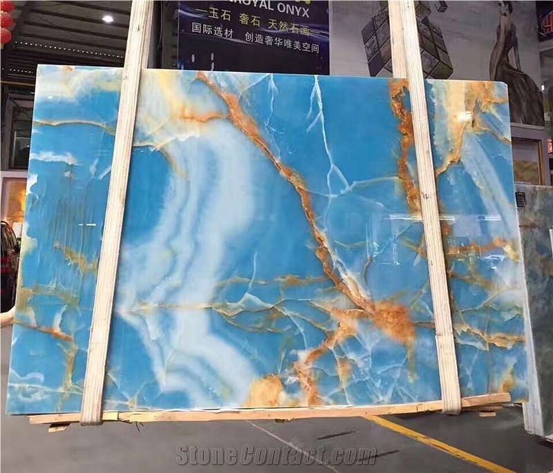 Golden Blue Onyx Slabs Tiles