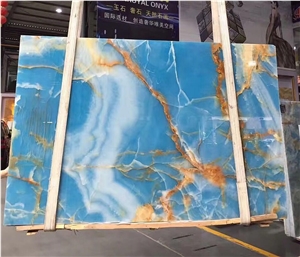 Golden Blue Onyx Slabs Tiles