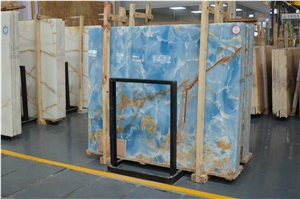 Golden Blue Onyx Slabs Tiles