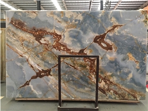 Blue Onyx 16mm Slab Use in Back Wall