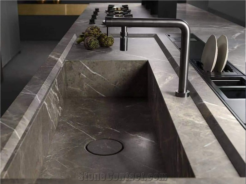 Pietra Grey Marble Kitchen Countertop, Bulgarian Grey Kitchen Countertop, Island Top