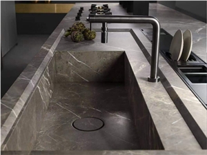 Pietra Grey Marble Kitchen Countertop, Bulgarian Grey Kitchen Countertop, Island Top