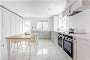 White Marble Kitchen Floor Tiles,Quartz Countertop