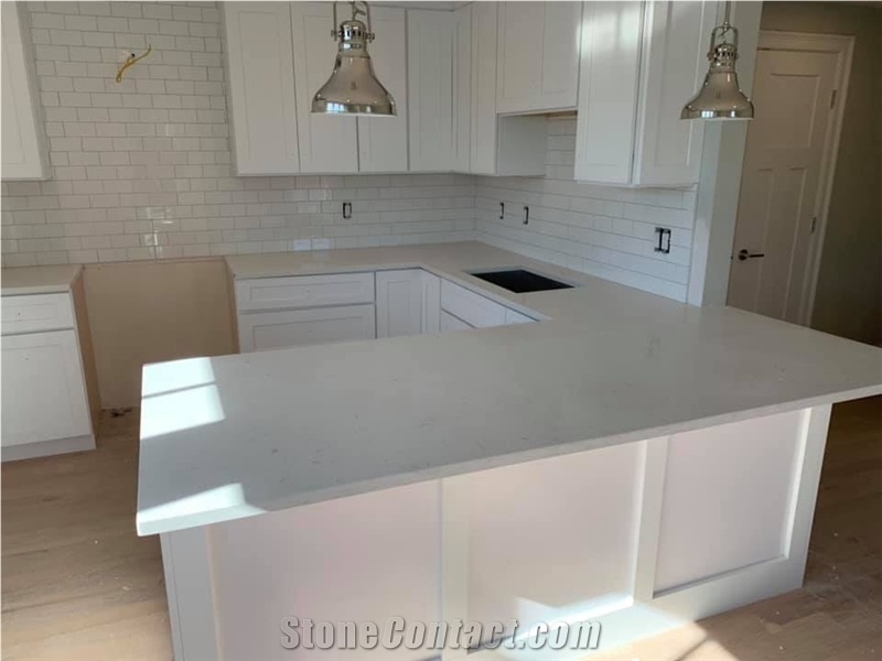 Sparkle White Artificial Quartz Stone Kitchen Countertop