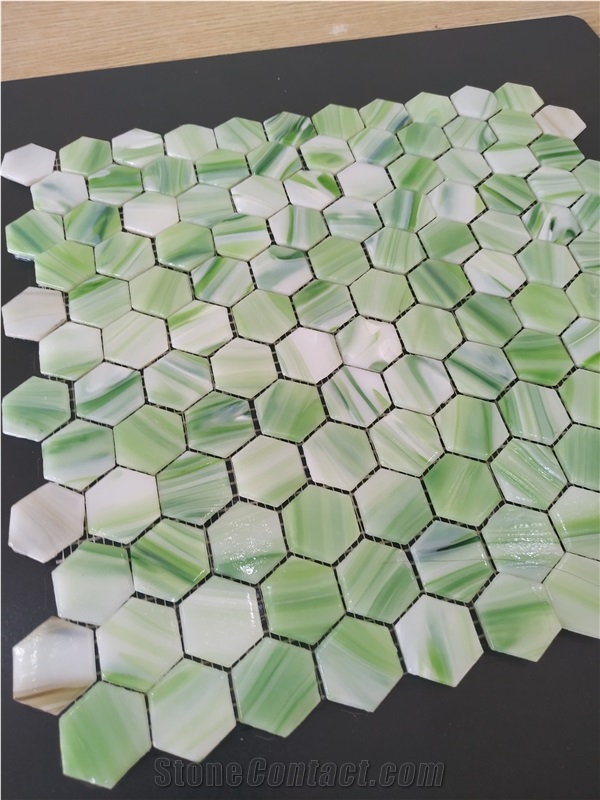 Green Color Glass Mosaic Tile for Bathroom
