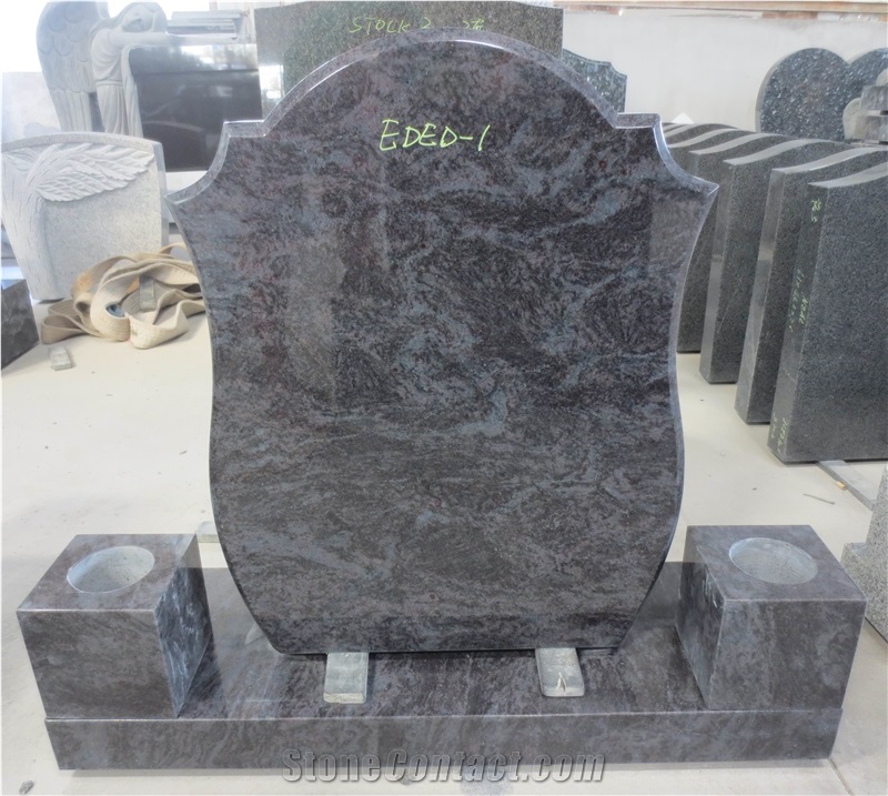 Bahama Blue Granite Headstone Upright Tombstone 09