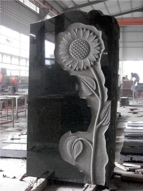 Black Granite Cemetery Upright Monument 37