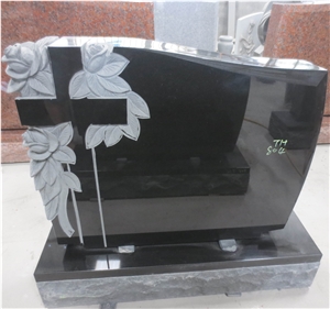 Black Granite Cross Flower Upright Monument 10