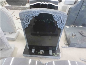 Black Granite Engraved Flower Upright Monument