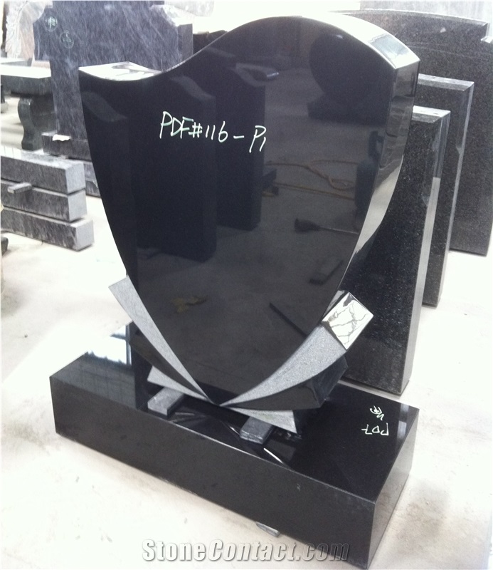 Black Granite Engraved Upright Monument 20