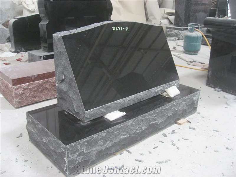 Black Granite Headstone Slants Monument 02