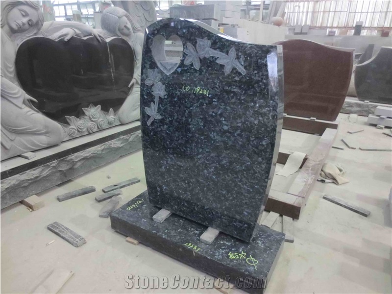 Blue Pearl Granite Gravestone Upright Headstone 06
