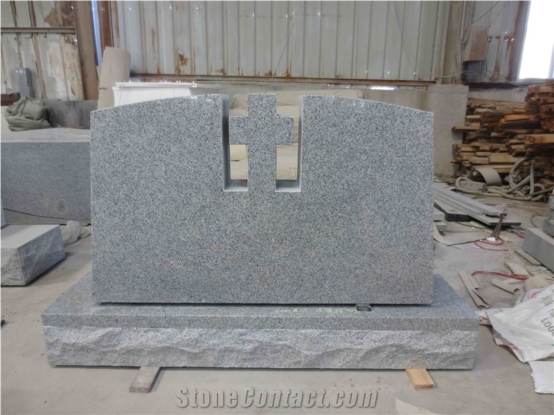 Grey Granite Cross Grave Upright Headstones 04