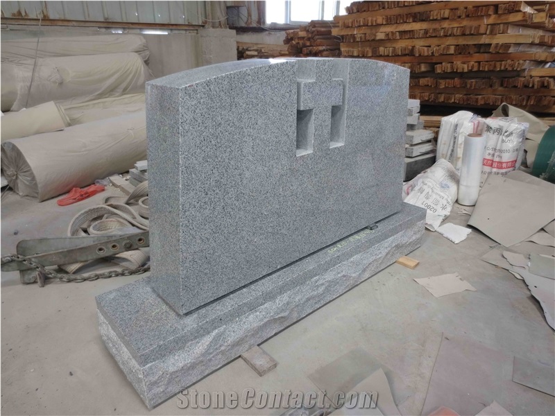 Grey Granite Cross Grave Upright Headstones 04