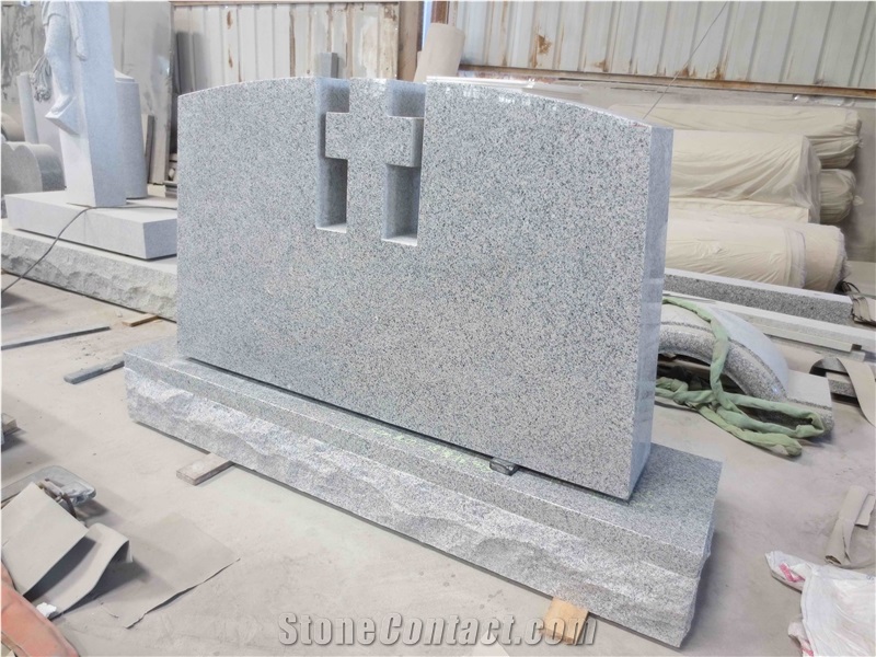 Grey Granite Cross Grave Upright Headstones 04