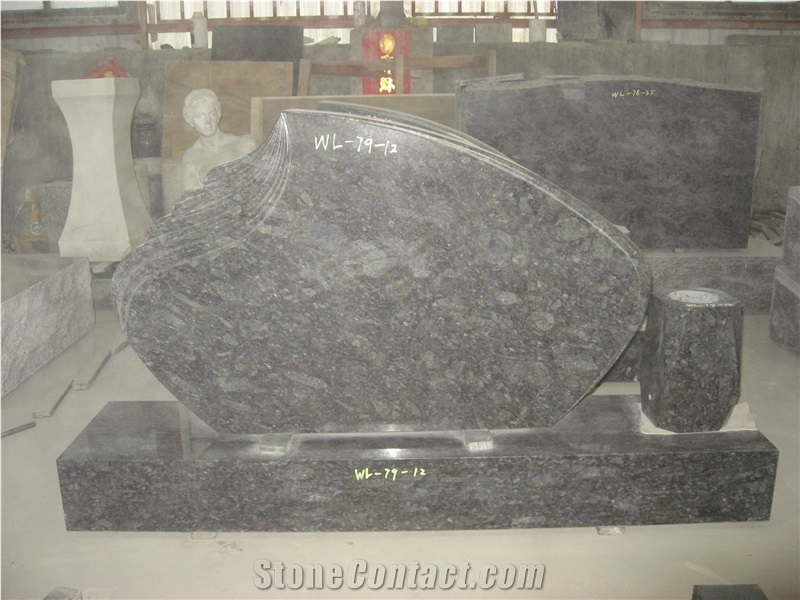 Ice Blue Granite Tombstone Upright Gravestone 05