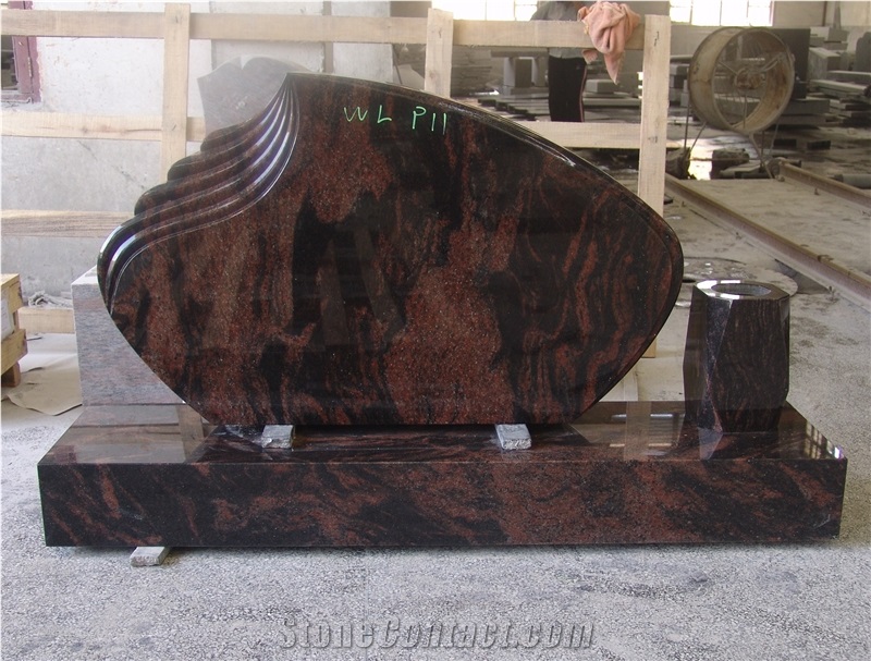 India Aurora Granite Cemetery Upright Tombstone 01