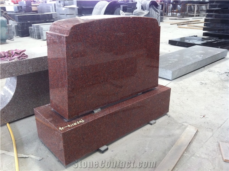 Indian Red Cermetry Engraved Upright Headstone 02