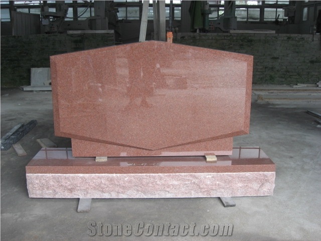 Indian Red Cermetry Engraved Upright Headstone 02