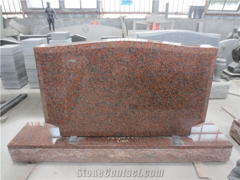 Maple Red Granite Cemetery Upright Gravestone 01