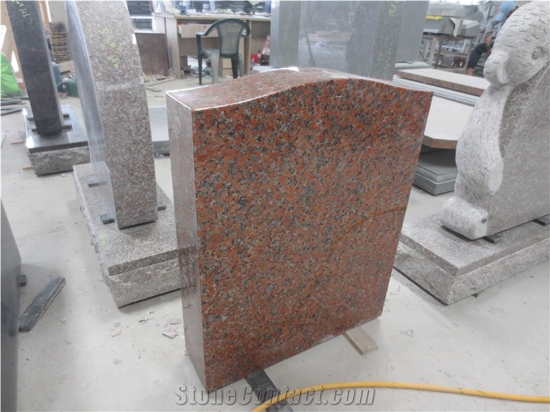 Maple Red Granite Cemetery Upright Gravestone 01