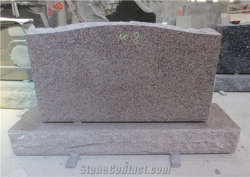 Red Granite Cemetery Upright Gravestone 01