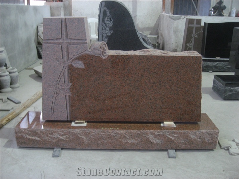 Tianshan Red Engraved Upright Gravestone 05