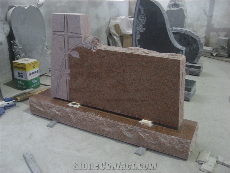 Tianshan Red Engraved Upright Gravestone 05