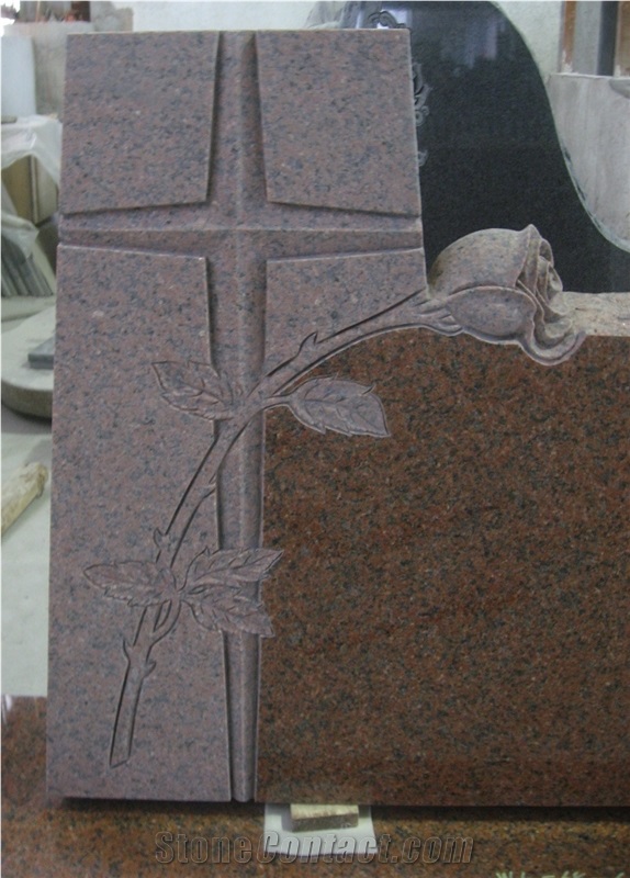 Tianshan Red Engraved Upright Gravestone 05