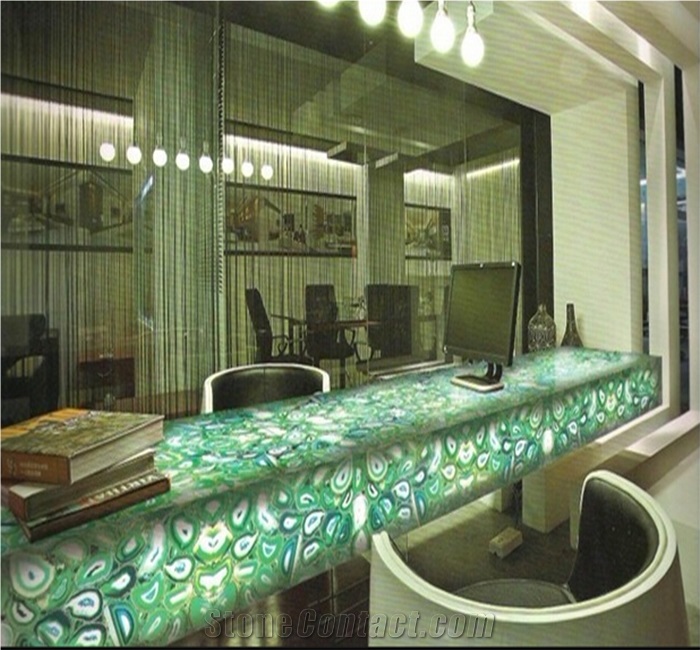 Backlit Green Agate Gemstone Bar Tops