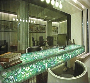 Backlit Green Agate Gemstone Bar Tops