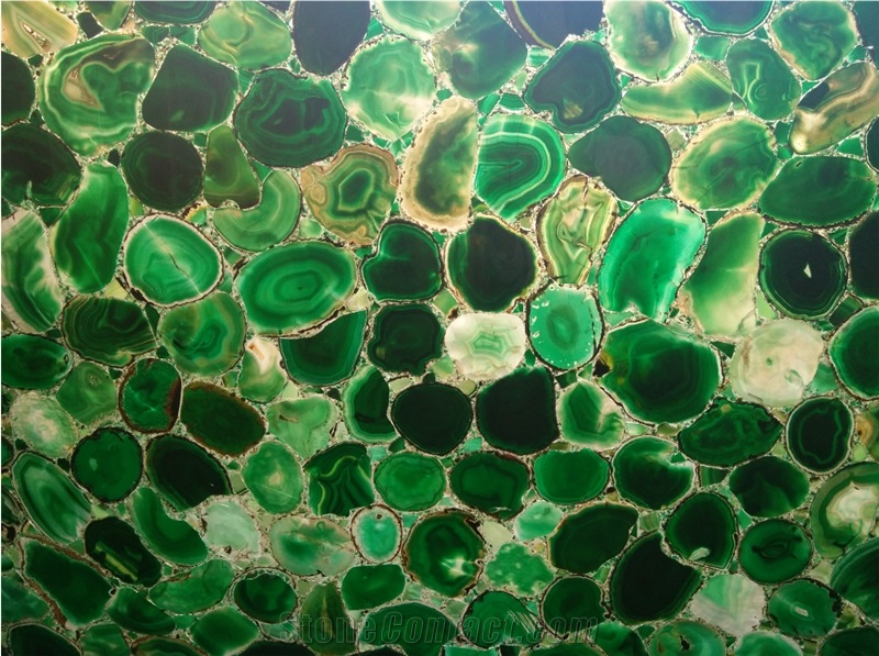 Backlit Green Agate Gemstone Bar Tops