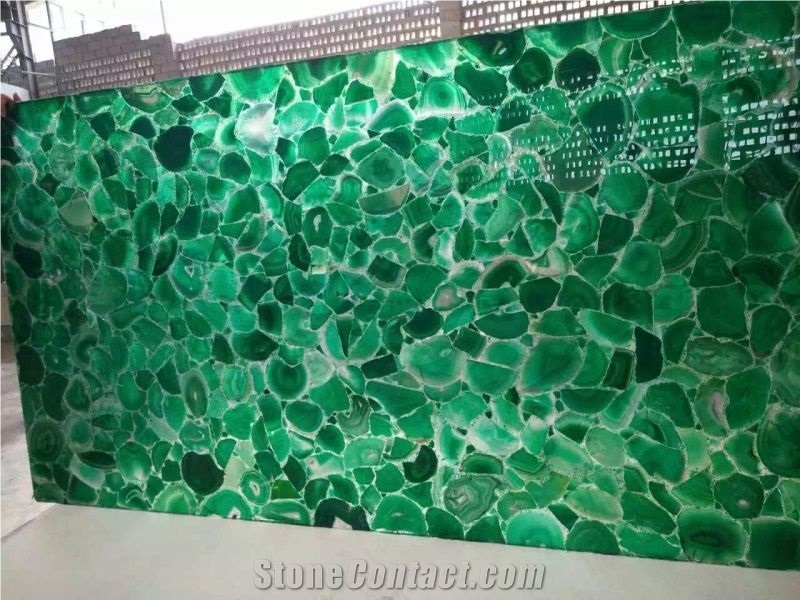 Backlit Green Agate Gemstone Bar Tops
