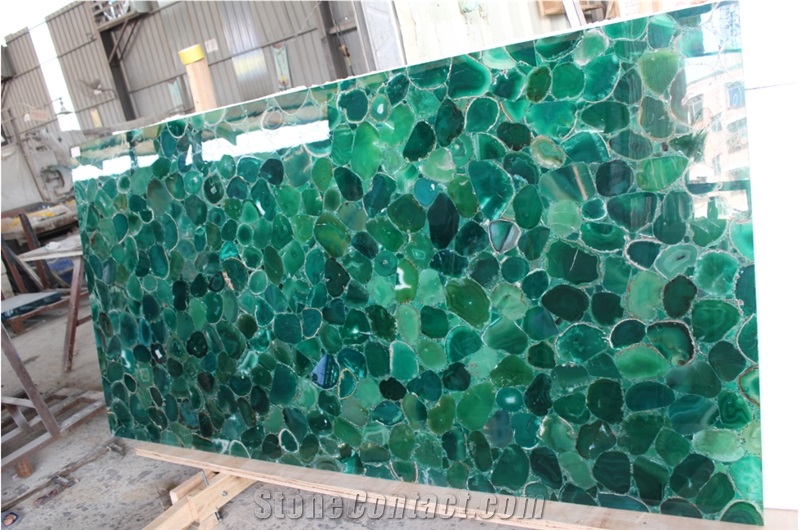 Backlit Green Agate Gemstone Bar Tops