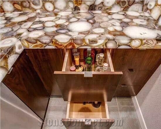 Backlit Grey Agate Gemstone Kitchen Countertops