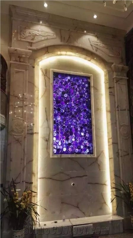 Backlit Purple Agate Semiprecious Stone Wall Tiles