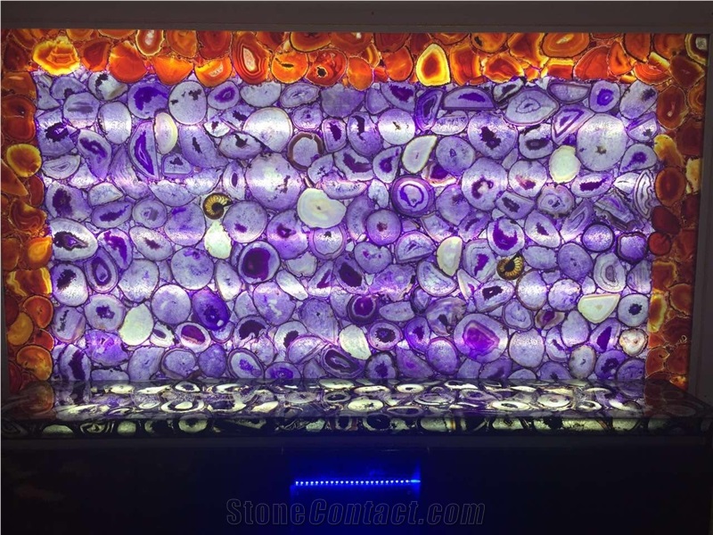Backlit Purple Agate Semiprecious Stone Wall Tiles