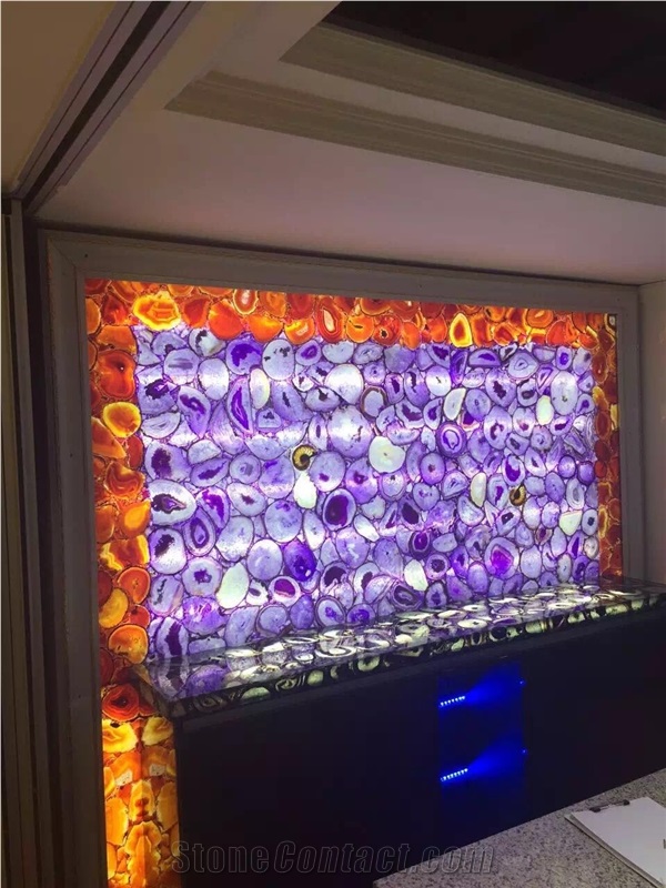 Backlit Purple Agate Semiprecious Stone Wall Tiles